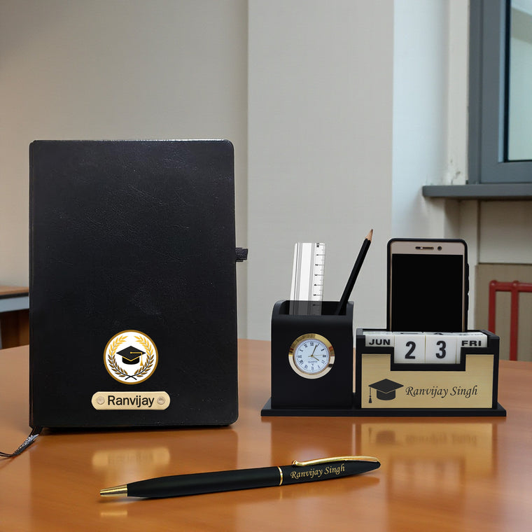 Personalized Graduation Gift Set – Engraved Pen, Diary & Pen Stand