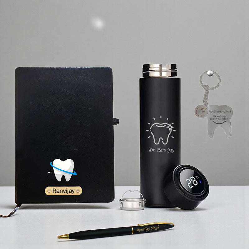 Customized Dentist Gift Set – Keychain, Pen, Bottle & Diary with Name.