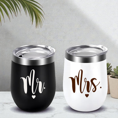 Black & White Insulated Coffee Travel Mug Set of 2 (Mr & Mrs Design)