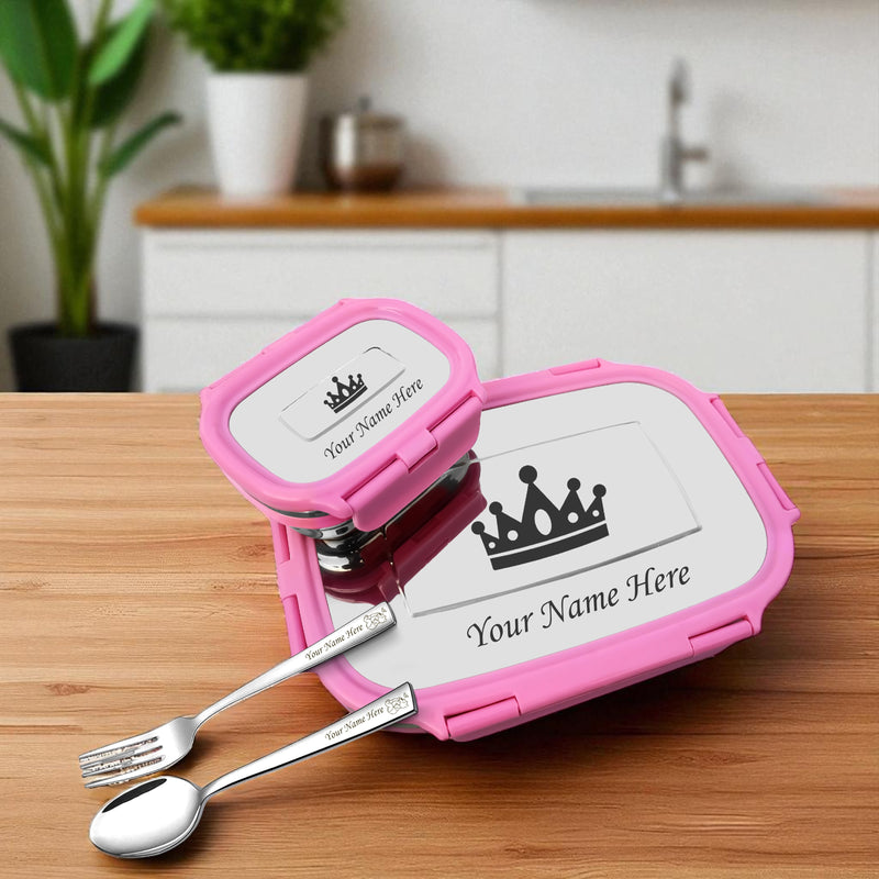 Customized Lunch Box with Spoon Fork Set.