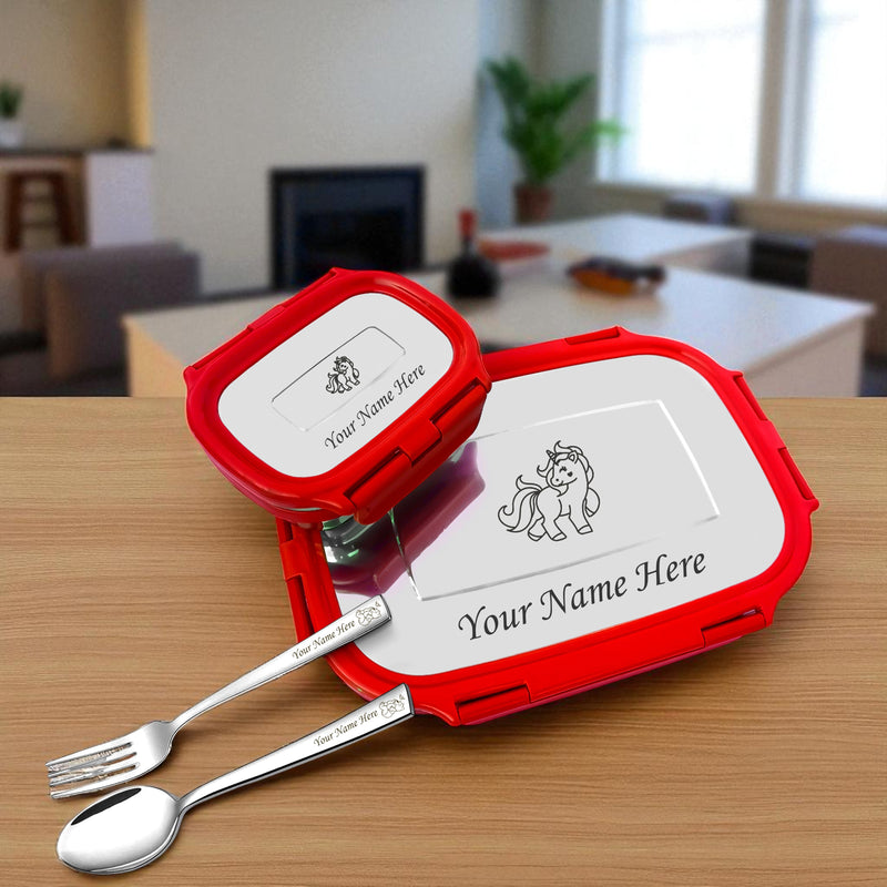 Customized Lunch Box with Spoon Fork Set.