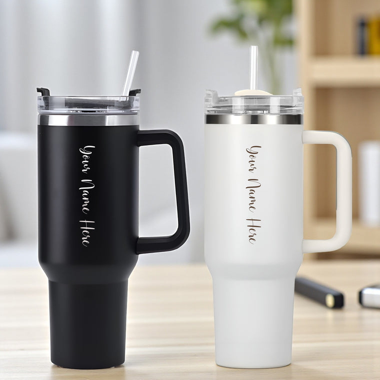 Personalized Black Straw Tumbler Combo – Set of 2 (1200 ML Each)
