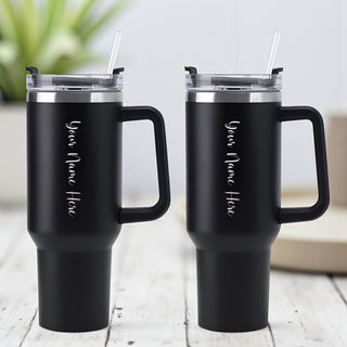 Personalized Black Straw Tumbler Combo – Set of 2 (1200 ML Each)
