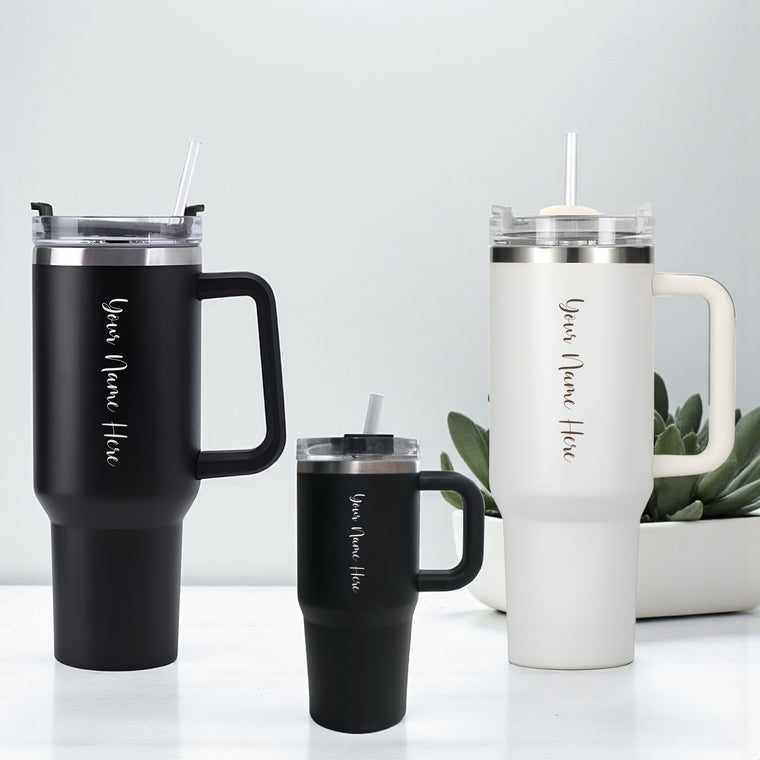 Personalized Family Tumbler Set – Black & White (1200 ML + 500 ML)