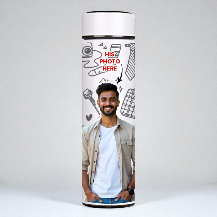 White Temperature Bottle – Personalized with Photo, Logo, or Wishes, 500 ML
