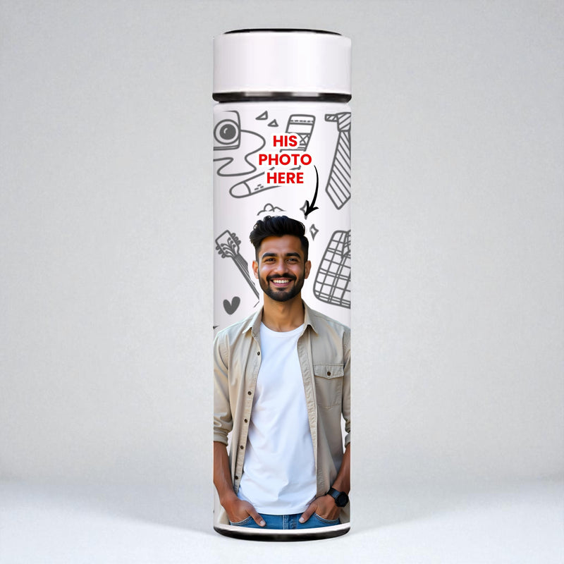 White Temperature Bottle – Personalized with Photo, Logo, or Wishes, 500 ML