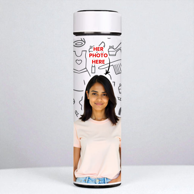 White Temperature Bottle – Personalized with Photo, Logo, or Wishes, 500 ML