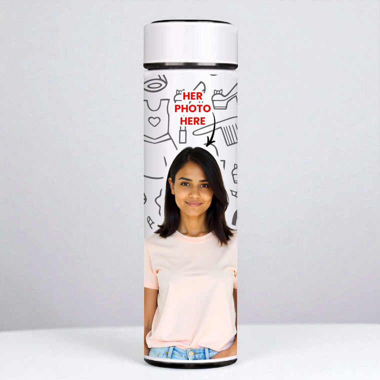 White Temperature Bottle – Personalized with Photo, Logo, or Wishes, 500 ML