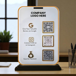 Personalized Acrylic QR Code Stand – 6x8 inch- with 3 Custom Slots for Logo & Branding
