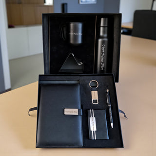 Customized 7-in-1 combo – Custom Name/Logo Engraved Diary, Pen, Key chain, Cardholder, Bottle, Mug & Mobile Stand.