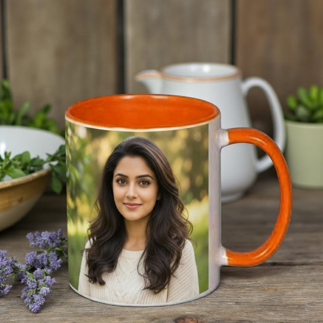 Customized Photo Printed Orange Ceramic Tea/Coffee Mug.