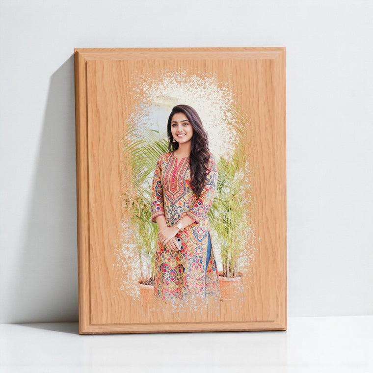 Personalized Wooden Colored Plaque- Custom Photo & Name Engraved (6x8 inches)