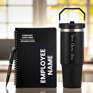 Customized Premium Gift Set with Pen, Spiral Diary & 900 ML Tumbler.