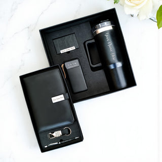 Personalized 6-in-1 Corporate Set – Custom Name/Logo Engraved 1200ml Tumbler, Diary, Pen, Keychain, Cardholder & 10,000 mAh Power Bank