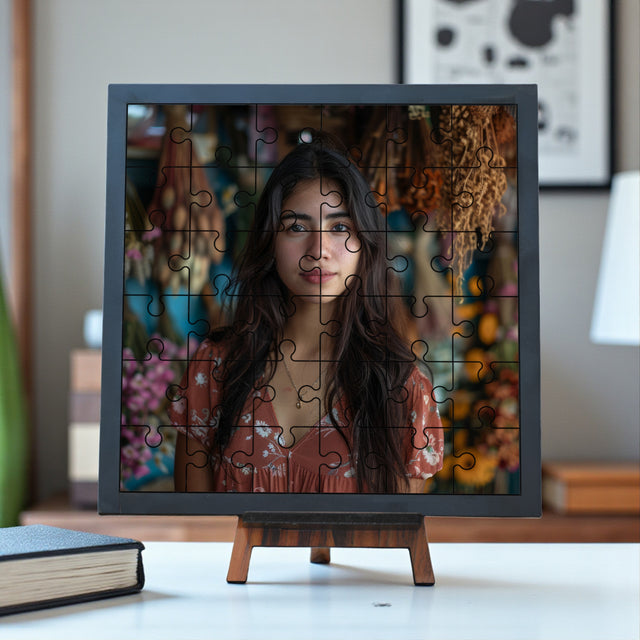 Customized Wooden Puzzle Photo Frame with Stand (8x8 Inches)