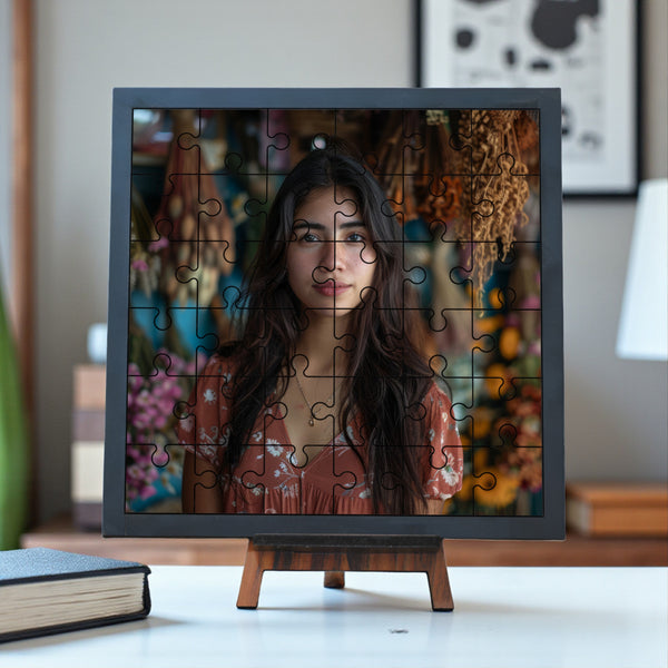 Customized Wooden Puzzle Photo Frame with Stand (8x8 Inches)