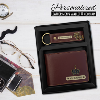 Personalized Leather Men's Wallet with Key chain - Engraved with Name -