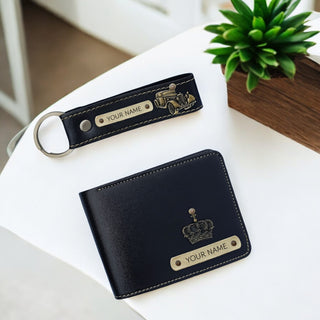 Personalized Leather Men's Wallet with Key chain - Engraved with Name -