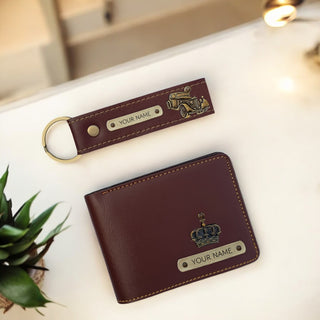 Personalized Leather Men's Wallet with Key chain - Engraved with Name -
