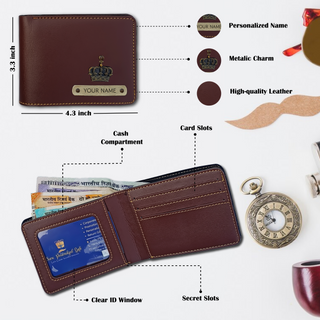 Personalized Leather Men's Wallet with Key chain - Engraved with Name -