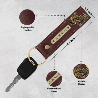 Personalized Leather Men's Wallet with Key chain - Engraved with Name -