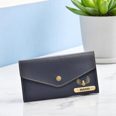 Leather Women's Clutch with Name and Elegant Charm.