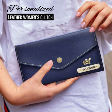 Leather Women's Clutch with Name and Elegant Charm.